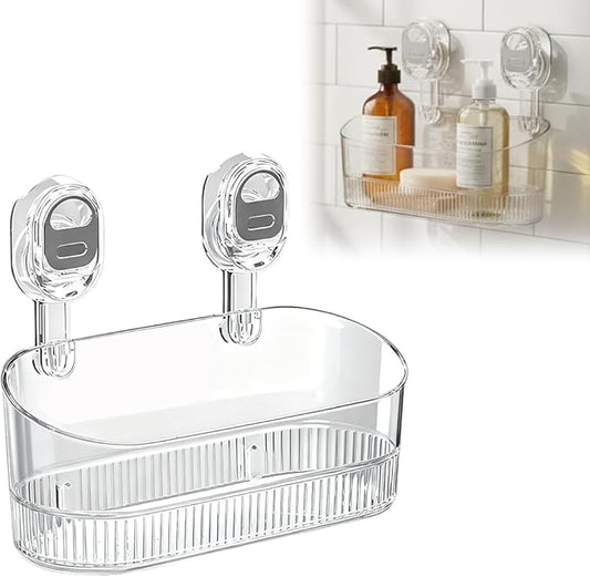 No-Drill Bathroom Suction Storage Box, Corrugated Suction Cup Storage Holder, Removable Hanging Basket, No Drilling Shelves Caddy, Ripple Acrylic Wall Shelf (Transparent)