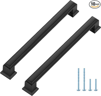 Ravinte Hardware 10 Pack Matte Black Cabinet Pulls, 6-1/4 Inch (160mm) Hole Center Zinc Alloy Drawer Handles for Kitchen Cabinets, Cupboards, Dressers, Square Solid Metal Hardware