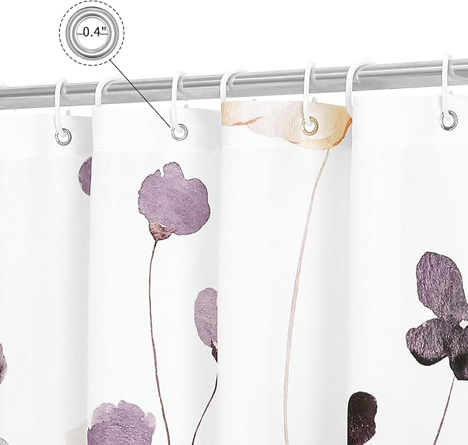 Gibelle Small Stall Shower Curtain 36 x 72, Narrow Half Watercolor Floral Fabric Shower Curtain, Plum Beige Flower Decorative Bathroom Shower Curtain Set