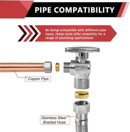5-Pack EFIELD Angle Stop Valve 1/2" Nominal (5/8" OD) Compression x 3/8" OD, 1/4-Turn,(VALVE116-5PCS)