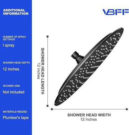 VBFF-Shower Head,rain shower head, 12 inch- Round Shower Head, 1.8 GPM Flow Rate, rainfall showerhead,VBFF13 (Matte Black)