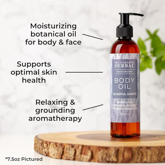 Ora's Amazing Herbal Moisturizing Lavender Body Oil for Women and Men, Nourishing Oil for Dry Skin, Relaxation, Massage Oil, Blissful Earth Scent, 2 oz, Travel Size with Pump