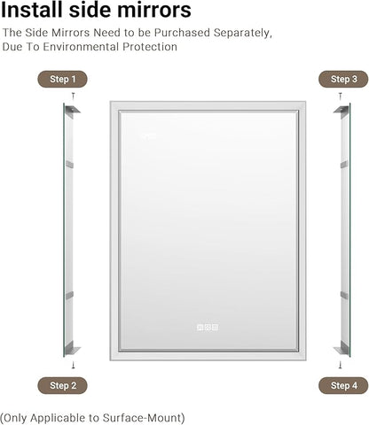Side Mirrored Kits, 4'' W x 32'' H Decorative Side Mirrors Set of 2 for 32-Inch-Height Beveled Lighted Mirror Cabinet Surface-Mounting-Use Only (for Model-Anglora)