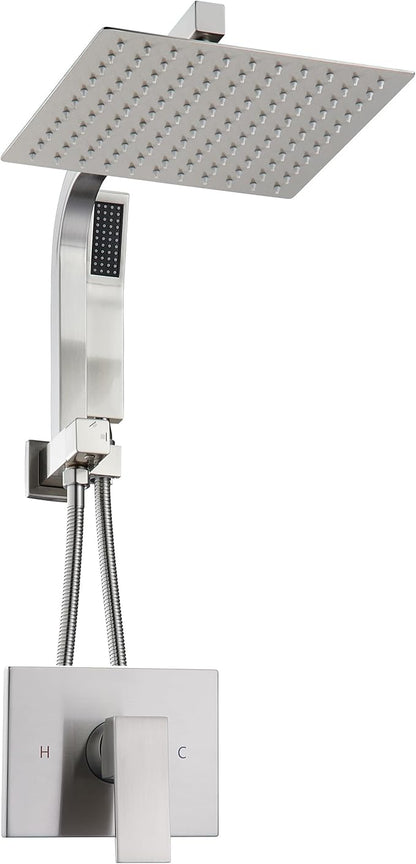 Shower Faucet Set with 10 Inch Shower Heads with Handheld Spray Combo, Rainfall Bathroom Shower System Rain Shower Head and Handle Set, Dual Shower Heads with Handheld Spray Combo, Brushed Nickel