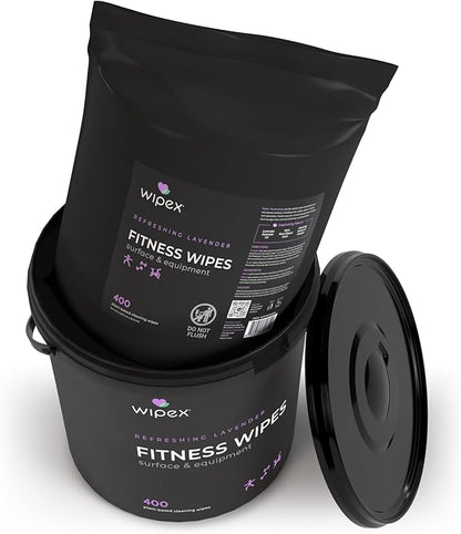 Wipex Gym Wipes Bucket Refill – Plant-based Fitness Equipment Wipes, Lavender and Vinegar to Clean Surfaces, Safe Yoga Mat Cleaner, Gym Cleaner and Peloton Bikes 400 Count (Pack of 2)
