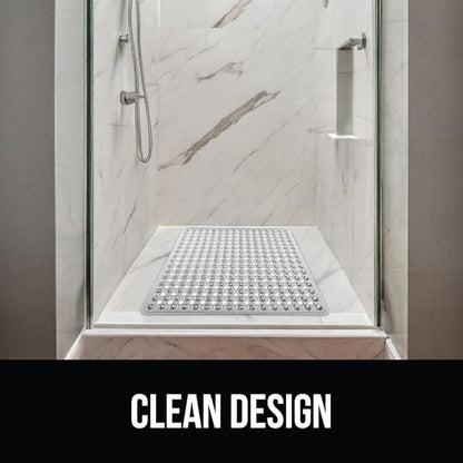 GORILLA GRIP Patented Square Shower Stall Mat, Small Bathtub Floor Mats for Stand Up Showers with Suction Cups and Drainage Holes, Machine Washable, Soft on Feet, Bathroom Accessories 21x21 Inch, Gray