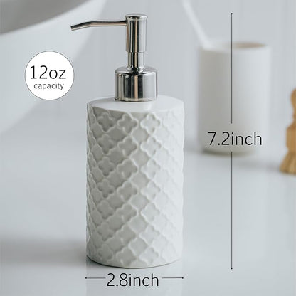 Ceramic Soap Dispenser with Pump, Hand and Liquid Soap Dispenser Rust Proof, for Bathroom and Kitchen, White