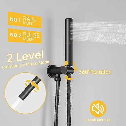 BESy Shower System with 10 Inch Round Rain Shower Head and Handheld Wall Mounted, High Pressure Rainfall Shower Faucet Fixture Combo Set with 2 in 1 Handheld Showerhead for Bathroom, Oil Rubbed Bronze