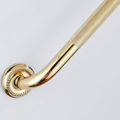 Textured Shower Grab Bar, 24-Inch Bathroom Support Rail, Stylish Bathtube Anti-Slip Safety Armrest Hand Rail, Polished Gold Finish, Good for Senior, Kids, Elderly