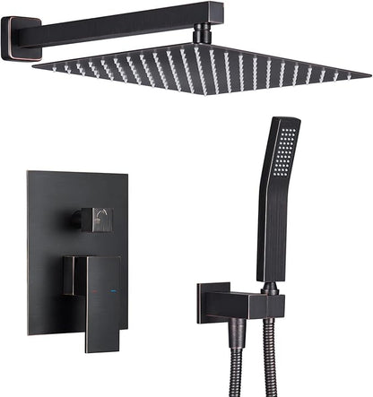 Rain Shower System 12 Inches Shower Combo Set Oil Rubbed Bronze Wall Mount Faucet Bathroom Faucets with Rainfall Shower Head and Hand Shower