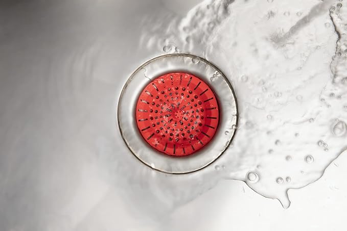 Kitchen Sink Strainer 3.25" - Dripsie Anti-Clog Food Catcher, Flexible Drain Basket, Dishwasher Safe, Standard Fit, Made in USA (1-Pack Red)