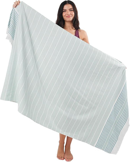SOFE H&L | LINVIA Foutah Quick Dry Beach Towel Pack of 1 (35” x 70”) Basic - Mint | Lightweight, Premium, Fade Resistant, Durable | Travel Towel, Turkish Beach Towel with Shoulder Strap