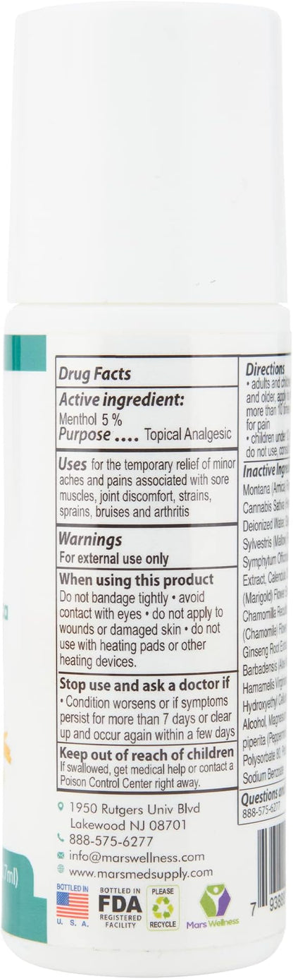 MARS WELLNESS MG+ Cooling Roll on Pain Relief (3 oz) – Fast Acting Arnica Roll on 5% Menthol Magnesium & Arnica – Penetrating Menthol RollOn Topical Pain Relief, Aches, Sore Muscle Pain