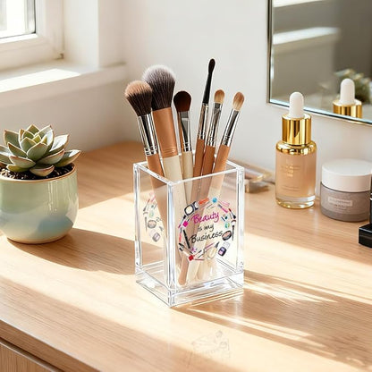 Beauty is My Business Acrylic Cosmetic Holder, Funny Makeup Brush Holder Gifts for Cosmetologist Makeup Lover Women Girls, Christmas Birthday Gifts for Daughter Niece Sister BFF