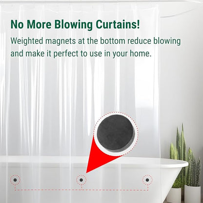 Bowery Home NOT Made in China Eco-Friendly Recycled PEVA Shower Curtain Liner – Waterproof, Sustainable, Non-Toxic Shower Curtain Liner, with Rust-Proof Grommets, 72x72IN, 8G – Clear