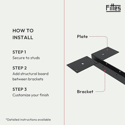 Fittes Heavy Duty Steel Floating T Shelf Bracket Mount 14 Inch 2 Pack, Holds up to 350lb, for Shower Bench, Book Shelf, and Countertop, Modular Design