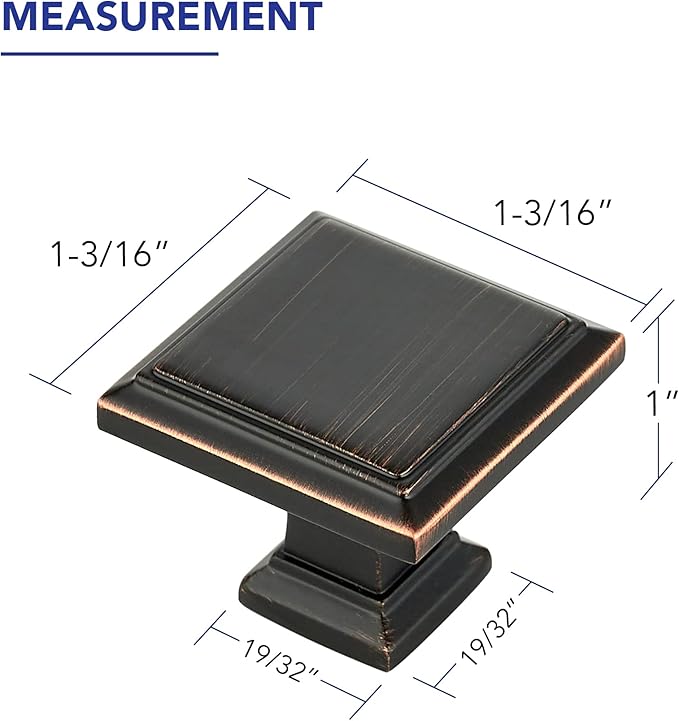 Ravinte Hardware 5 Pack Kitchen Cabinet Pulls Square Drawer Single Hole Handles Oil Rubbed Bronze for Cupboard Gold Dresser Solid