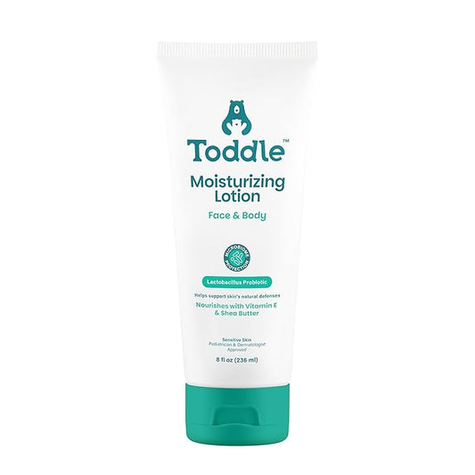 Probiotic Moisturizing Lotion for Face & Body, Eczema & Dry Skin Relief, Fragrance-Free with Vitamin E, Shea Butter for Sensitive Baby & Kids Skin, Pediatrician-Approved, 8oz