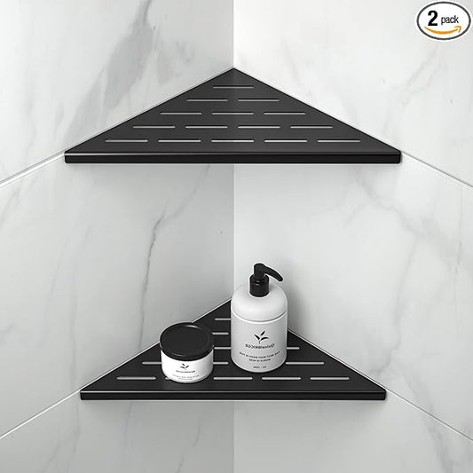 Corner Shower Shelf 10" Matte Black 304 Stainless Steel Slot Design Recessed Corner Shelves, Grout in Bathroom Shower Shelf for Tiled Wall, 2 Pack