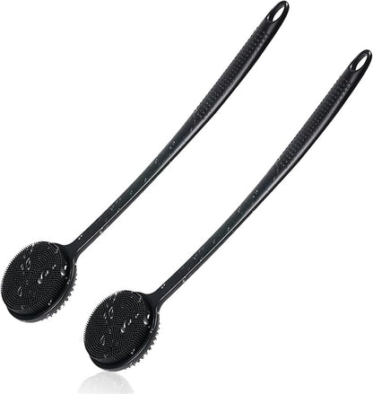2 Pack Back Scrubber for Shower, 17in Lengthen Long Handle Body Brush, Double Sided Shower Brush for Shower Exfoliating and Massage Can Produce Rich Foam, Long Handle Back Scrubber for Men