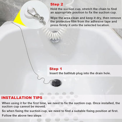 Bathtub Stopper, Silicone Tub Drain Stopper/Plug/Cover with 27.5" Stainless Steel Beaded Chain, Shower Bath Drain Water Stopper