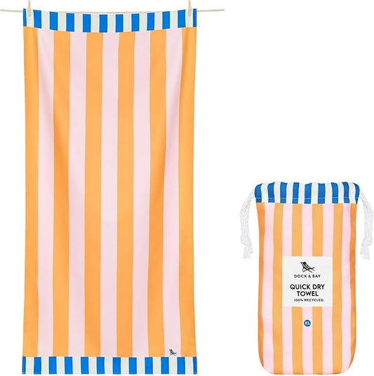 Dock & Bay Beach Towel - Quick Dry, Sand Free - Compact, Lightweight - 100% Recycled - Includes Bag - Mellow Yellow - Large (160x90cm, 63x35)