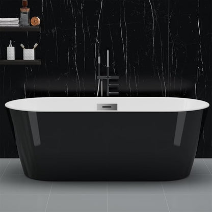 67 Inch Acrylic Soaking Bathtub, Modern Stand Alone Tub for Adults with Sloped Backrest, Chrome Drain & Overflow, cUPC Certified, Easy Installation, White Oval Bath