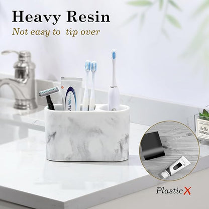 Luxspire Toothbrush Holder, 2 Slots Toothbrush and Toothpaste Holdersfor Bathrooms, Resin Toothbrush Holder Electric Toothbrush Stand for Vanity Countertop, Bathroom Accessories, Gravel White