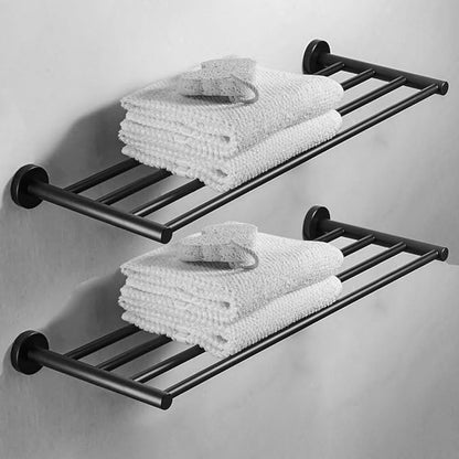 30 Inch Bathroom Towel Rack, Hotel Style Towel Racks for Bathroom Wall Mounted, Modern Towel Bar Rack, 2-Tier Towel Shelves, Black
