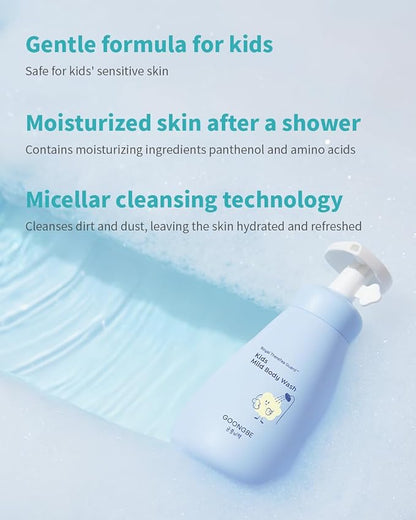 GOONGBE Kids' Mild Body Wash - Korean Kids Body Cleanser - Hydrating & Refreshing Low pH Soft Bubble Foaming with Panthenol and Amino Acids - Allergen Free Scent, 10.1 fl.oz.