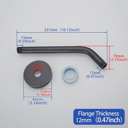 Shower Arm with Flange, Made of 304 Stainless Steel Shower Extension Extender Pipe, Wall-Mounted for Fixed Bathroom Showerhead, Never Rust 10 Inch Oil Rubbed Bronze,SW-RD91018-10-ORB.