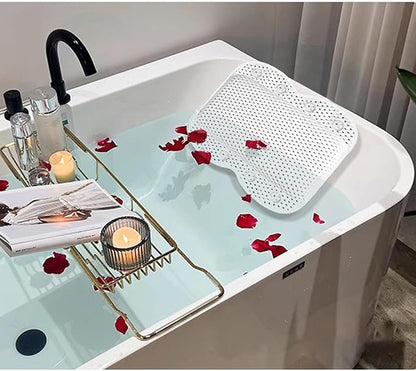 Bath Pillow Non Slip Spa Bathtub Head & Neck Rest Support, Headrest with Soft 4D Mesh Fabric, Permeable Quick Drying Air Mesh Tub Pillow with 8 Suction Cups, Soft & Relaxing, White