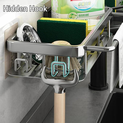 Sponge Holder Kitchen Sink Caddy Organizer Wall Mount Sponge Holder with Drainer Shampoo Soap Storage Shelf Toilet Balcony Bathroom Dishwashers Wire Rags Sponge Sink Drain (Black)