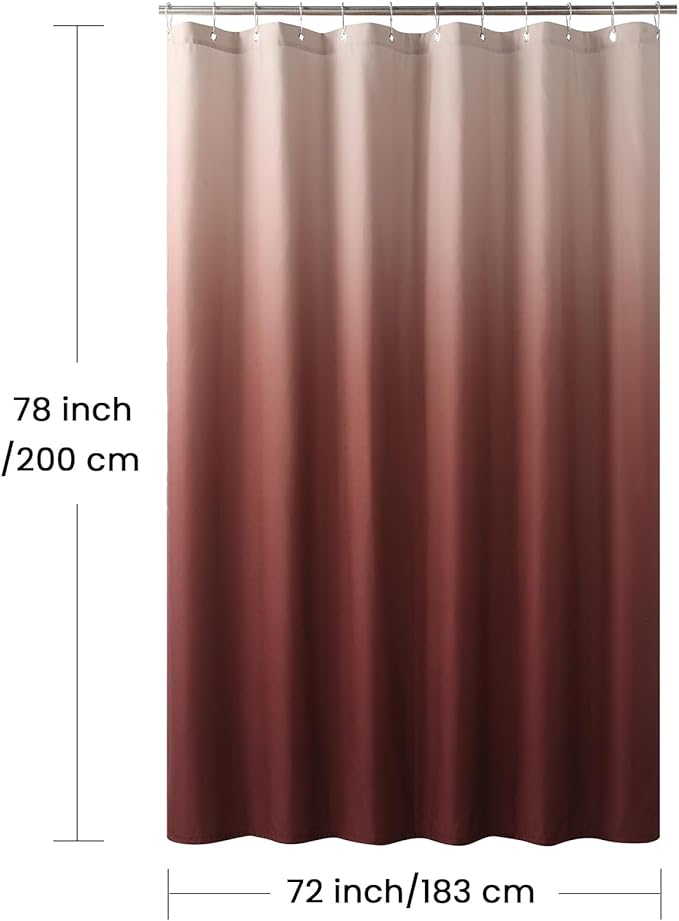 Long Fabric Shower Curtain, Burgundy Ombre Microfiber Cloth Shower Curtains for Bathroom, Modern Waterproof Bathroom Curtains, 72" W x 78" H
