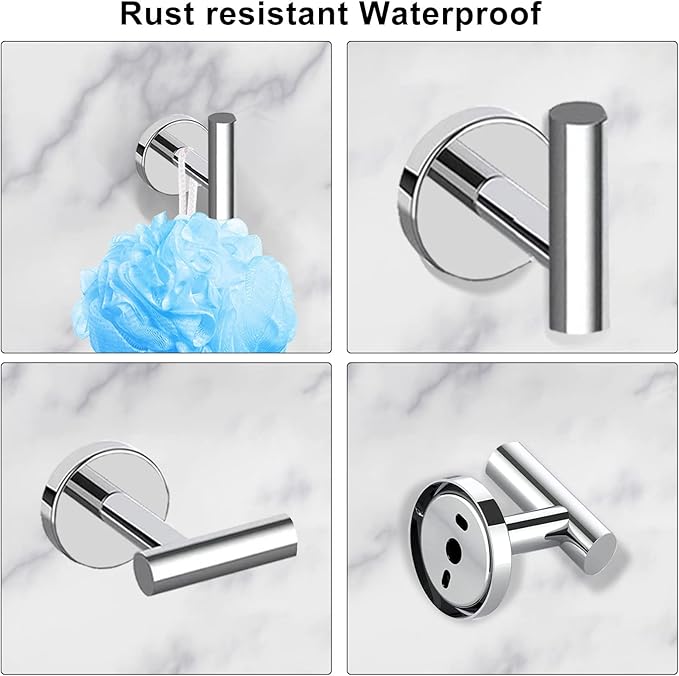 Cilee 8 Piece Polished Chrome Bathroom Hardware Set, 24inch Bathroom Towel bar+Towel Ring+Toilet Paper Holder+ Robe Towel Hook, SUS304 Stainless Steel Bathroom Accessory Set