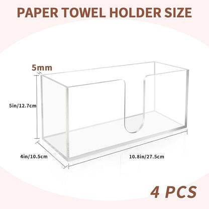 Acrylic Paper Towel Holder Countertop, 5mm Thick Clear C-Fold Z-Fold Trifold Napkin Dispenser, Bathroom & Kitchen Organizer for Multifold Towels (4)
