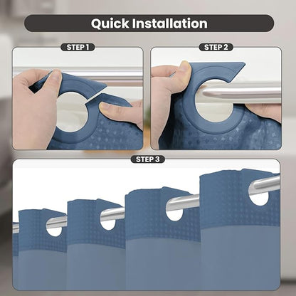 Inhousolu Long No Hook Shower Curtain with Snap in Fabric Liner Set Waffle Weave 230GSM Weighted Hem, Waterproof & Washable Bathroom Curtain Spa Luxury with Mesh Top Window 72"W x 78"L Moonlight Blue