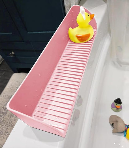 2Pack Bath Tub Splash Guard for Kids - Silicone Tub Water Splash Guard with 4 Suction Cups, Bath Toy Tray Holder, Tub Shelf for Kids, Bathroom Accessories for Children, Toddler & Baby Bath, Pink