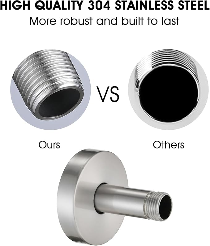 3 Inch Shower Arm with Flange and Stabilizer Bracket, Ceiling Mount Replacement Rain Shower Head 304 Stainless Steel Straight Arm For Fixed Shower Head, Brushed Nickel