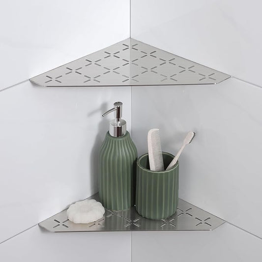 Recessed Corner Shower Shelf, 10" SUS304 Stainless Steel, Heavy Duty Shower Shelf, Grout in Bathroom Shelves for Tile Walls (2 Pack, Cross-Brushed)