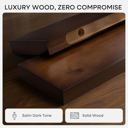 Homeforia 30inch Walnut Floating Shelves for Wall Mounted, High End Solid Real Wood 30 in Floating Shelf, Dark Brown Wooden 30 inch Long Floating Shelves, Heavy Duty Bracket, 30 X 6.5 X 1.75, Set of 3