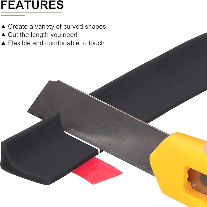 118"x0.8"x0.5" (LxWxH) Collapsible Shower Barrier Stopper - 1 Pack - Good for Bathroom Kitchen - L Shape Water Splash Guard Blocker - Black