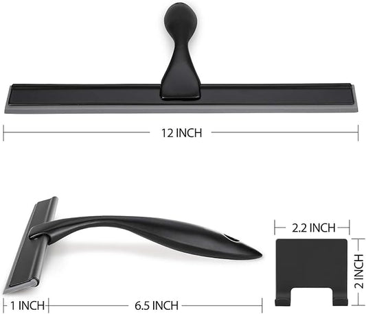 HIWARE All-Purpose Shower Squeegee for Shower Doors, Bathroom, Window and Car Glass - Black, Stainless Steel, 12 Inches