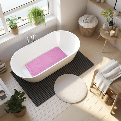 Bathtub Mat Non Slip 36” X 17” Pink Shower Mat Soft Foam Bath Mats for Bathroom Tub, Bathtub Mat with Drain Holes, Suction Cups, Shower Mat Non Slip