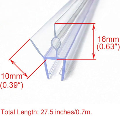 Frameless Shower Door Bottom Seal with Drip Rail for 1/4"(6mm) Glass, Length 27.5"/0.7m, Glass Door Sweep Stop Shower Leaking