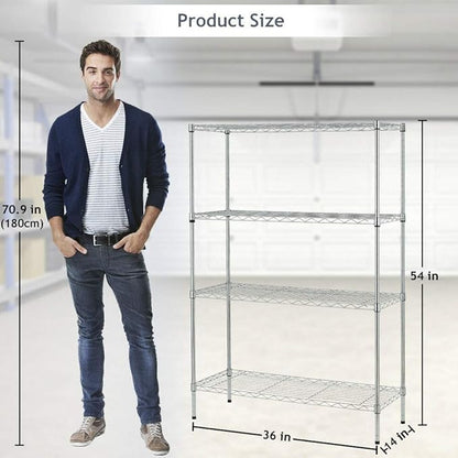 BestOffice | 4-Tier Wire Storage Shelves | 36x14x54 | Chrome | with Adjustable Racks | Heavy-Duty Metal Shelf, Holds Upto 1000 lbs | No-Tool Assembly | Ideal for Home & Garage Shelving
