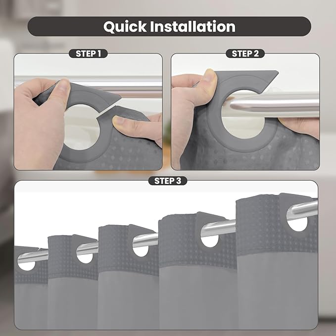 Inhousolu Stall No Hook Shower Curtain with Snap in Fabric Liner Set Waffle Weave 230GSM Weighted Hem, Waterproof & Washable Bathroom Curtain Spa Luxury with Mesh Top Window 36" W x 72" L Grey