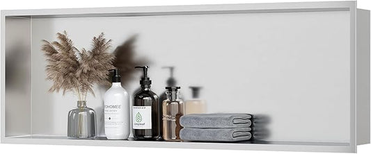 Neodrain No Tile Shower Niche, Shower Cabinet Bathroom Shelf, Inner Size 36" X 12" X 4", Brushed Stainless Steel Bathroom Recessed Wall Niche Cubby, NO Tile Needed for Storage