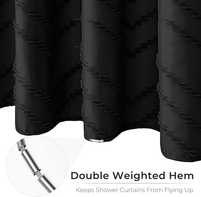 Black Boho Shower Curtain Modern Fabric Shower Curtain Shabby Chic Chenille Tufted Chevron Textured Striped Minimalist Shower Curtains 72 x 72 Inches