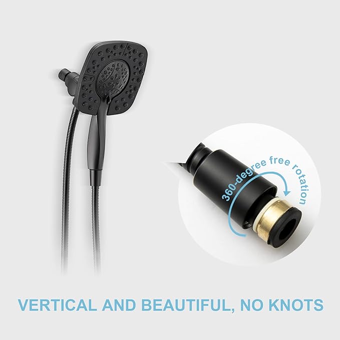 OFFO Shower Hose, 48 in Kink Free Stainless Steel Shower Hose Attachment Electroplating Handheld Shower Head Hose Flex Hoses Extension with Brass Insert & Nut for Pet Bathing Cleaning, Matte Black
